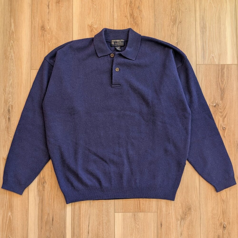 Vintage Abercrombie & Fitch Lambswool Polo Sweater Men's Large Tan LS Polo